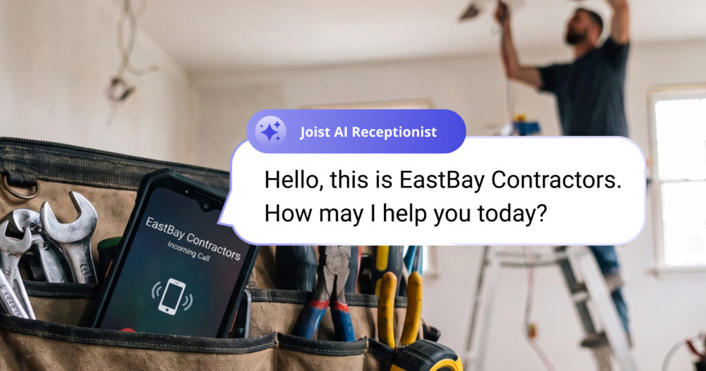Contractor working on ladder while AI Receptionist answers calls