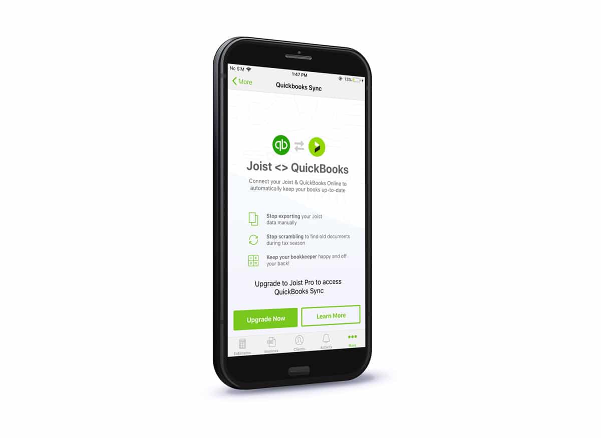 Joist + QuickBooks Mobile Device Screen