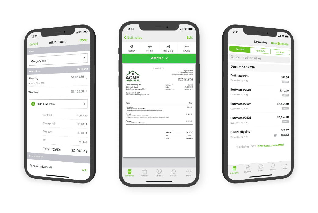 Joist free estimate software mobile app built for contractors