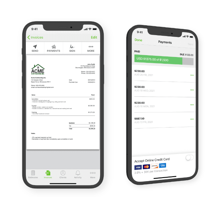 joist invoicing in mobile devices