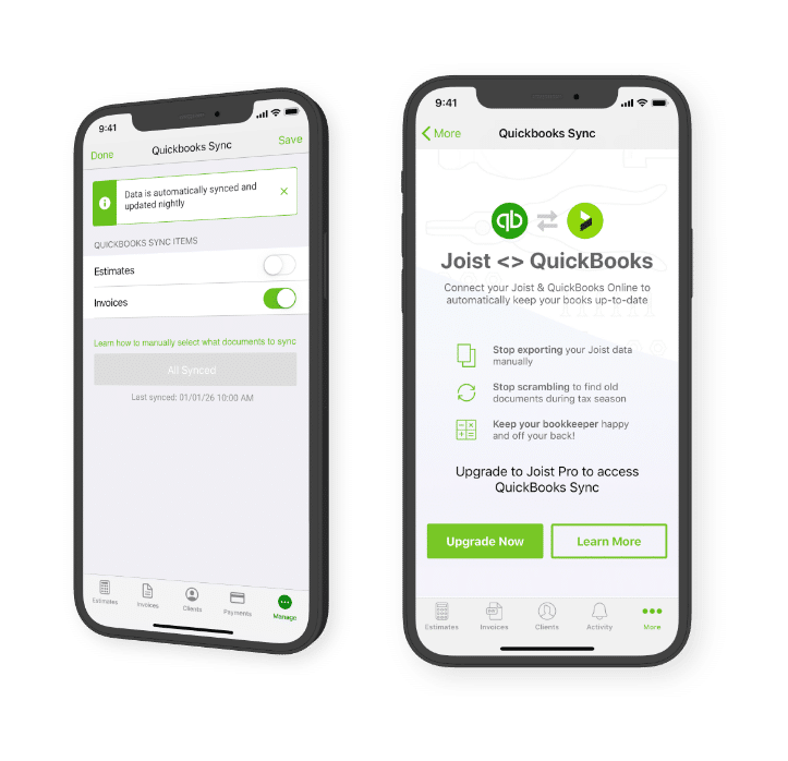 Joist quickbooks sync on mobile devices