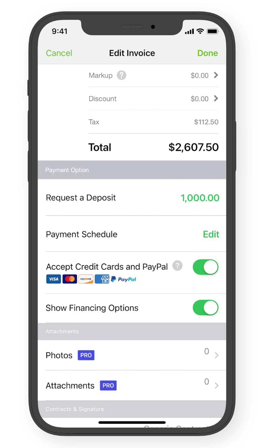 Joist Invoices screen on iphone