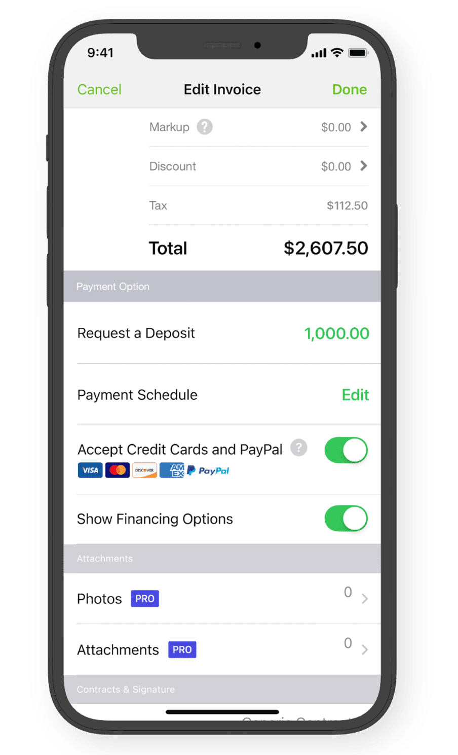 Joist Invoices screen on iphone