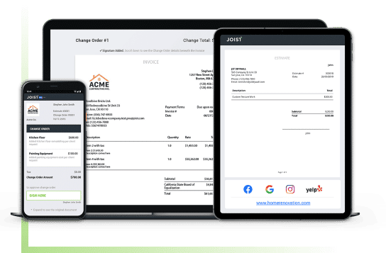 view of joist hvac estimating and invoicing software app on mobile and desktop