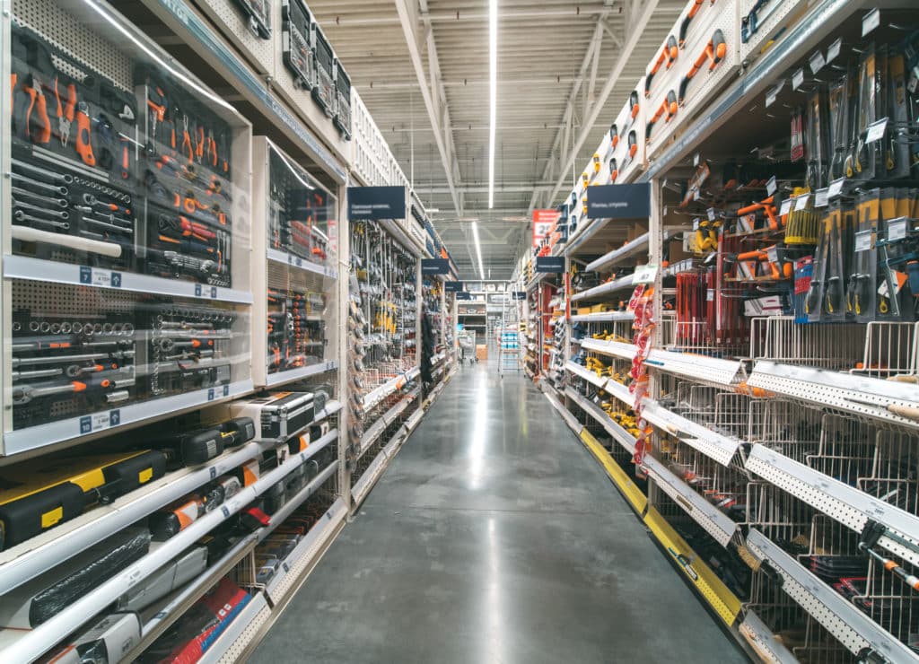 construction contractor building materials in warehouse isle