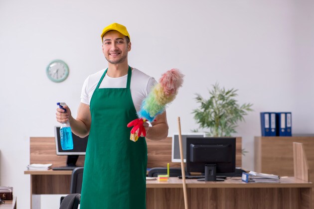 Happy cleaning contractor