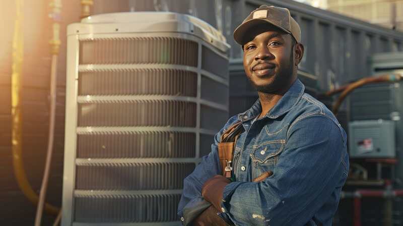 air conditioning technician proudly showing their completed work