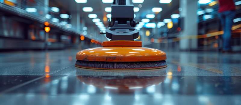 Close-up of an industrial floor cleaning machine commercial cleaning concept