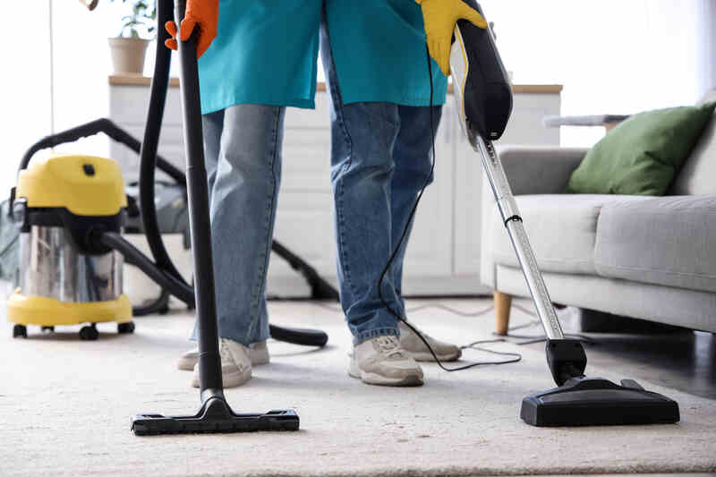 Janitors cleaning carpet business