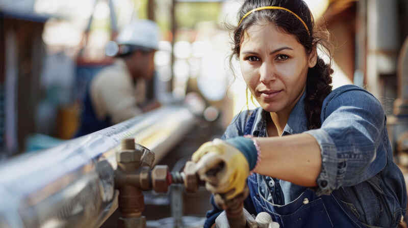 Female Professional Plumber Working on Pipes