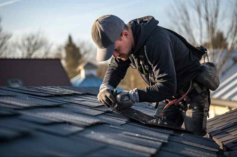 Professional Roofer Installing Asphalt Shingles for Roof Repair and Home Improvemen