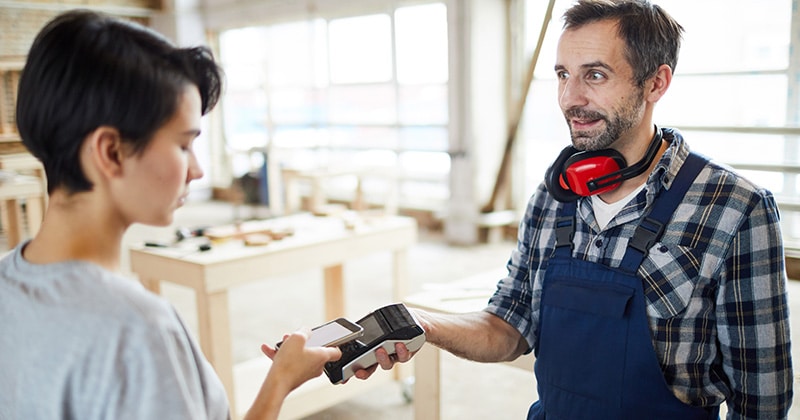 Contractor accepts payment via contactless method