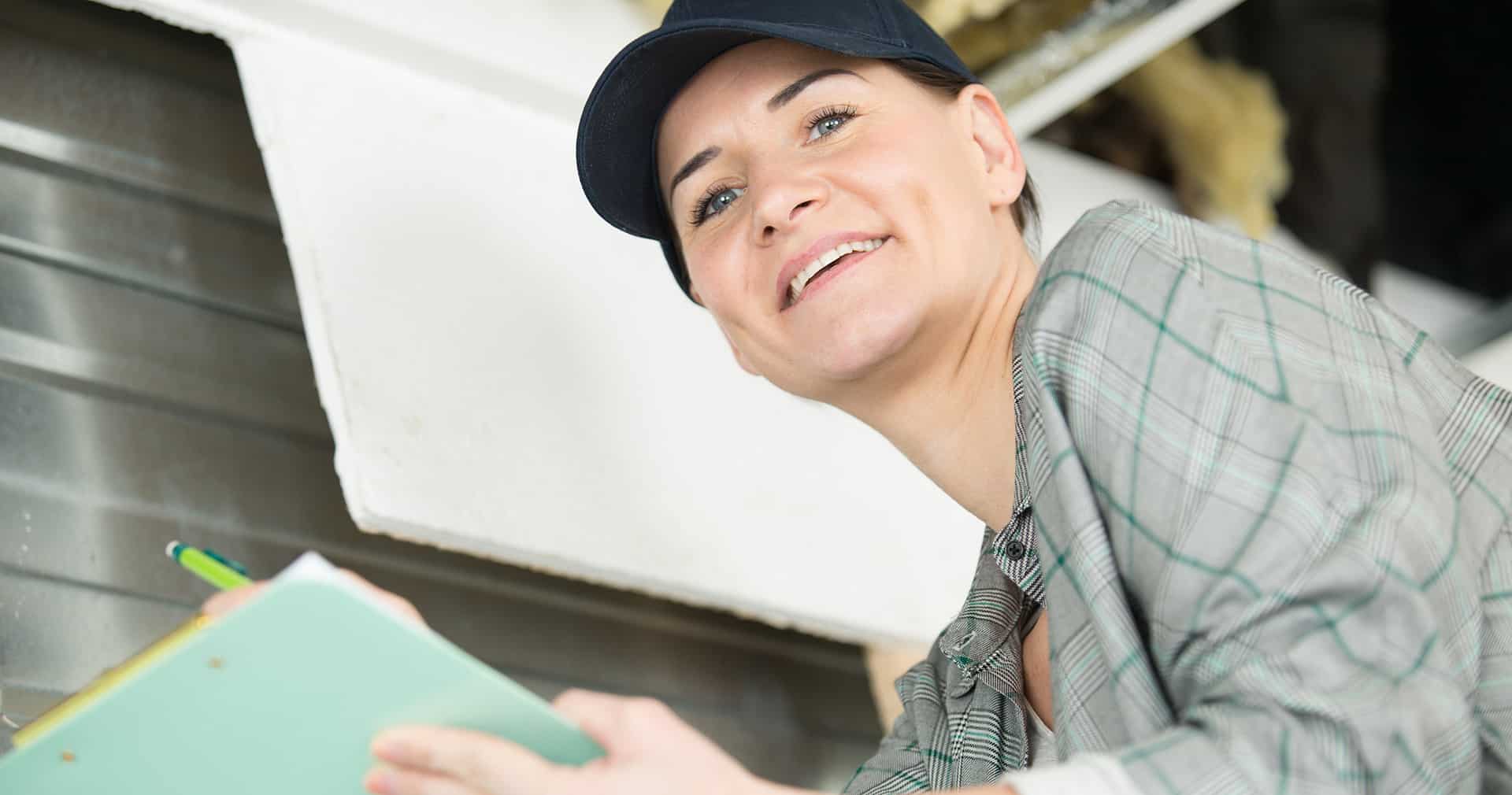 Contractor onsite holding clipboard
