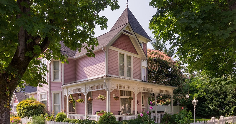 Victorian home exterior, painted pink