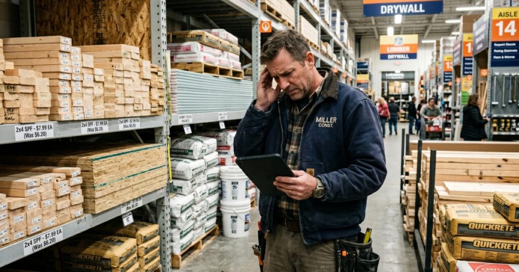 A man frustrated because he did not set an estimate expiration date and is trying to figure out a new estimate while in store.