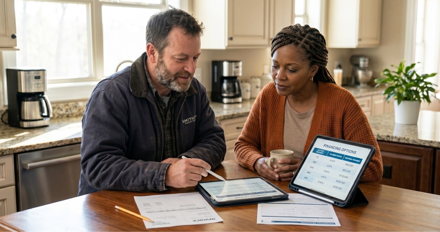 A man and woman creating a payment plan