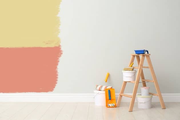 Wall with painting supplies
