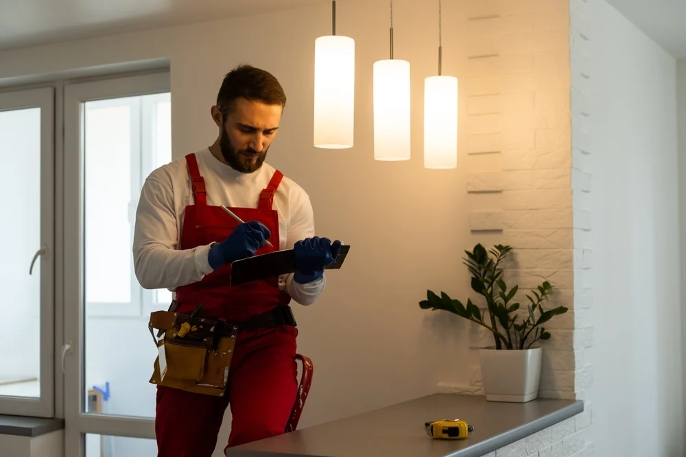 Home service pro in uniform checks list